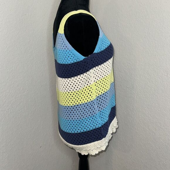 Design 365 Sweater Tank Women's Large Multicolor Striped Open Knit Scoop Neck - Picture 3 of 6